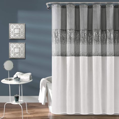Rideau de Douche en Polyester, Gris et Blanc, x 183 cm (1/5)