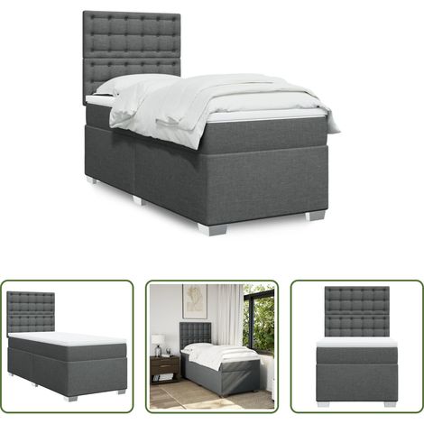 vidaXL Matelas à ressorts ensachés - Sommier à lattes de lit avec matelas Gris foncé 100x200cm Tissu (1/5)