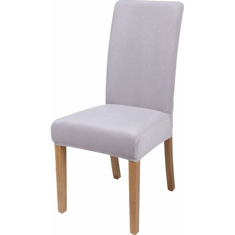 Housses de chaise de salle à manger extensibles en velours, housses de chaise de salle à manger lavables et amovibles, lot de 6, gris clair (1/5)