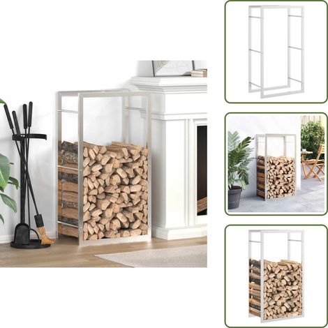 The Living Store Portant de bois de chauffage 50x28x94 cm acier inoxydable - Support À Bois - Porte-bûches - Rangement Bois - Abri À Bûches - Accessoires Cheminée (1/5)
