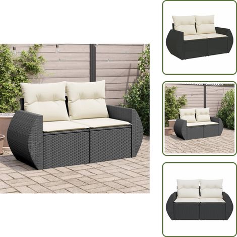 Canapé de jardin avec coussins 2 places noir résine tressée - Canapé De Jardin - Meuble De Jardin - Salon De Jardin - Résine Tressée - Rotin Synthétique (1/5)