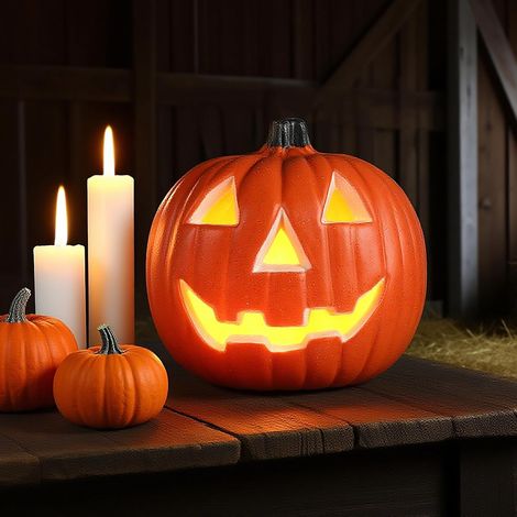 Décoration d'Halloween citrouille lumineuse avec visage effrayant, décoration d'Halloween figurine de citrouille décorative vintage jack-o'-lantern décor de fête de Thanksgiving d'automne (1/4)