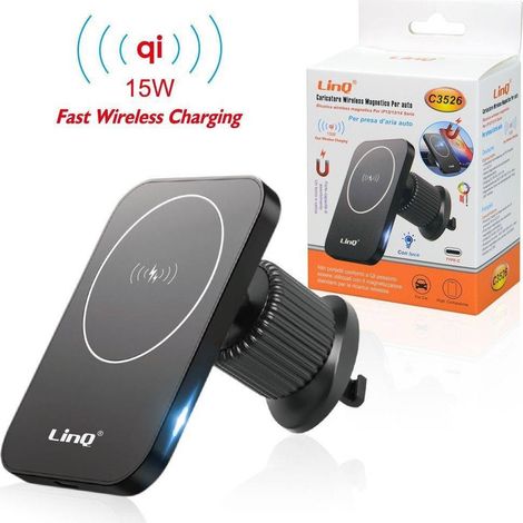 Linq - Caricabatteria Wireless Magnetico Per Presa D'aria Auto Qi 15 W Smartphone C3526 -