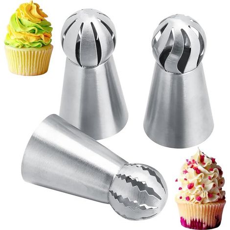 Douilles à décorer russes - Douilles en acier inoxydable - Forme de fleur - Lot de 3 - Outils de décoration de gâteaux blancs