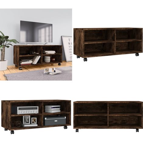 Meuble TV sur roulettes Chêne fumé 90x35x35cm Bois d'ingénierie - Meuble Tv - Meuble Tv Roulant - Armoire Tv - Étagère Tv - Rangement Tv - Home & Living (1/5)