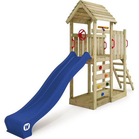 Wickey Stelzenhaus Klettergerüst JoyFlyer mit Rutsche, Kletterturm mit Sandkasten, Leiter & Spiel-Zubehör - blau (1/5)