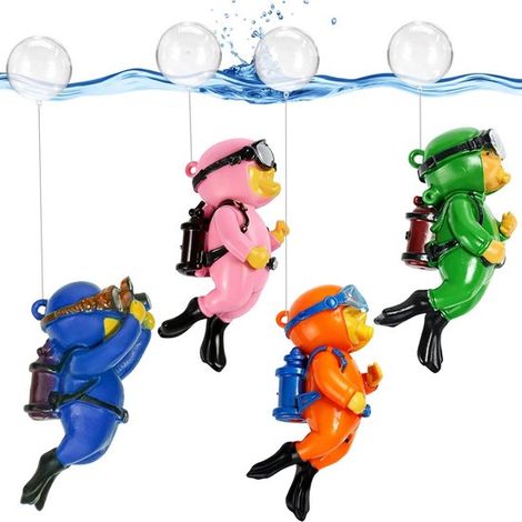 Juego de 4 patos buceadores coloridos: decoración flotante para acuario con bolas flotantes, decoración submarina divertida. (1/4)