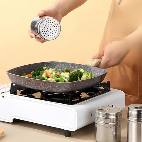 Bocaux d'assaisonnement en acier inoxydable avec couvercle rotatif – pots à épices multifonctions pour barbecue, poivre, sel et cure-dents – Bouteilles à condiments portables (1/5)