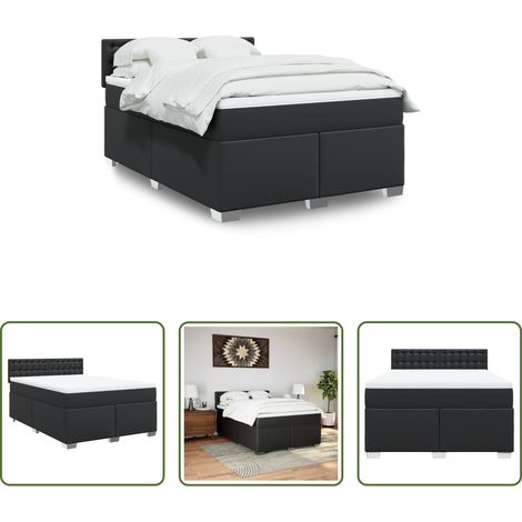 Matratze - Boxspringbett mit Matratze Schwarz 140x200 cm Kunstleder (1/5)