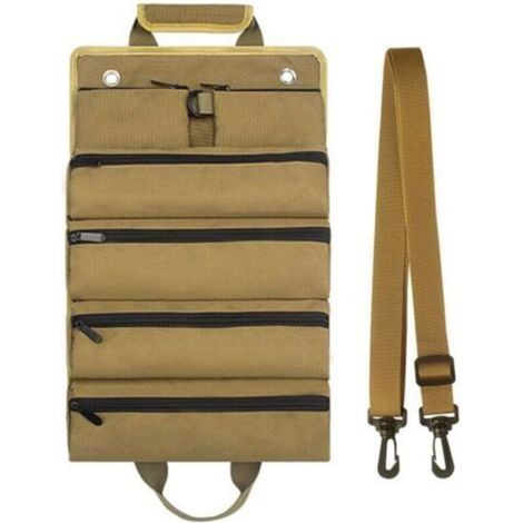 Sac à outils enroulable pour homme/femme, organiseur d'outils à roulettes durable et imperméable, bandoulière multifonctionnelle, sac à roulettes portable et robuste，Kaki