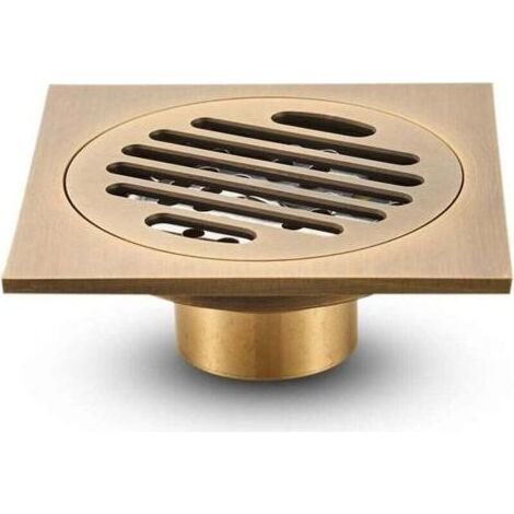 Caniveau de douche carré avec couvercle amovible, trous de drainage rayés, 10 x 10 cm (couleur : laiton) (1/4)