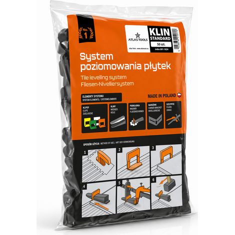 Sistema di livellamento per piastrelle Atlas Tools, cunei di montaggio standard neri, 50 pezzi (1/5)