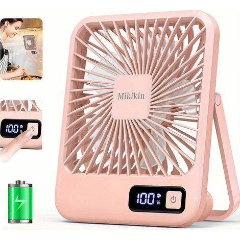 Mini-Tischventilator, ultraleise, 5 Geschwindigkeitsstufen, starker Luftstrom, USB-aufladbar, 1800 mAh Akku, tragbarer Ventilator mit Digitalanzeige für Zuhause, Büro und Auto (1/5)
