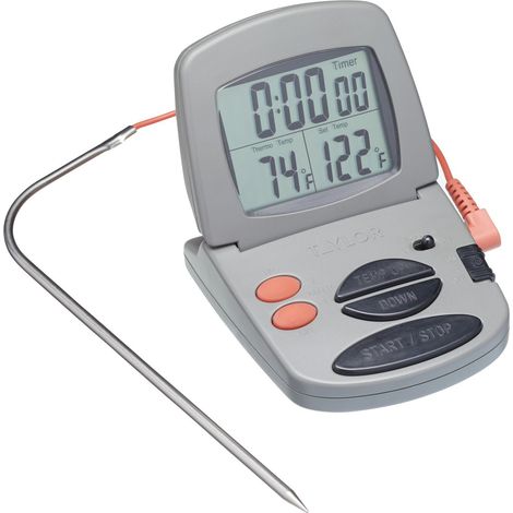 Taylor Pro Termómetro Digital de Horno para Carne, Sensor de Cocción Multifuncional Precisa con Temporizador Digital, adecuado para Carne y Barbacoa, Plástico/Acero Inoxidable Gris