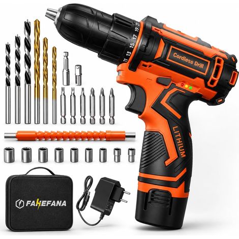 Perceuse Visseuse Sans Fil, 12V Perceuse-visseuse, Perceuse Sans Fil à 2 Vitesses, 25+1 Réglages de Couple, Couple de 25 Nm, Batterie 2 Ah, 25 Accessoires, Éclairage LED, pour Bricolage (1/5)