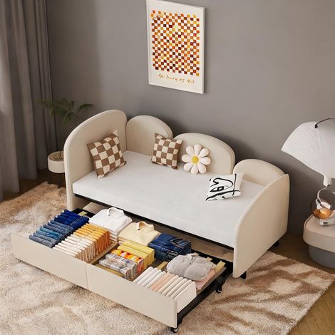 Cadre de lit beige en fer velours 82,7 x 39 x 32,5 cm (1/5)