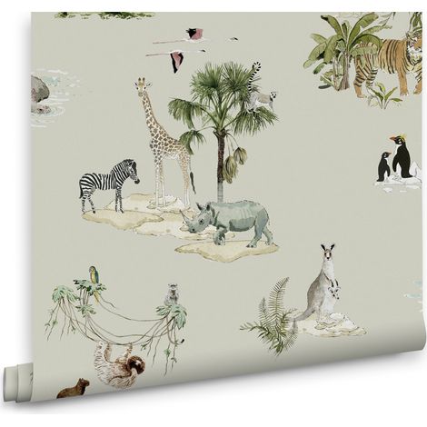 Sophie Allport Vliestapete Kinderzimmer - Animals of the World - Grun - 10mx52cm (1/4)