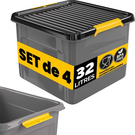 MONZANA® Caisse de rangement robuste avec couvercle hermétique empilable sans BPA gain de place caisse de rangement organisateur 4x 32 L