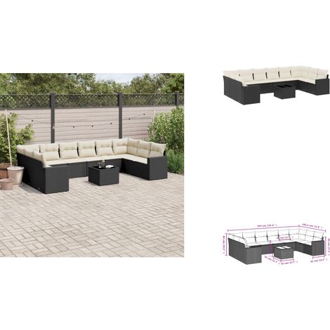 11-tlg. Garten-Sofagarnitur mit Kissen Schwarz Poly Rattan - Gartenmöbel - Esstischset - Outdoor Möbel - Lounge Set - Rattan Gartenmöbel