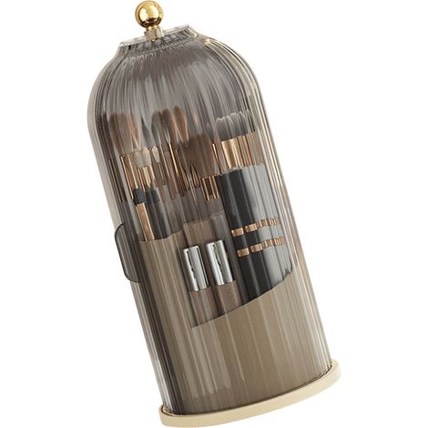 Boîte de rangement cosmétique transparente avec porte coulissante pivotante, présentoir à pinceaux maquillage, couvercle noir (1/5)