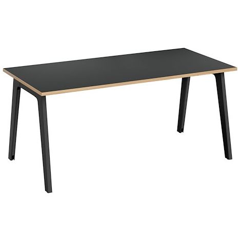 Bureau droit Exprim Carbone chêne clair L 180 cm avec goulotte - Maxiburo (1/5)