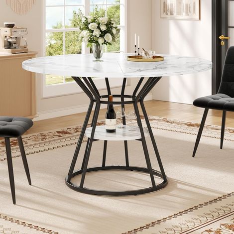 Table à Manger Ronde, MDF et Métal avec Pieds réglables - 100x100x76 cm - Doré (1/5)