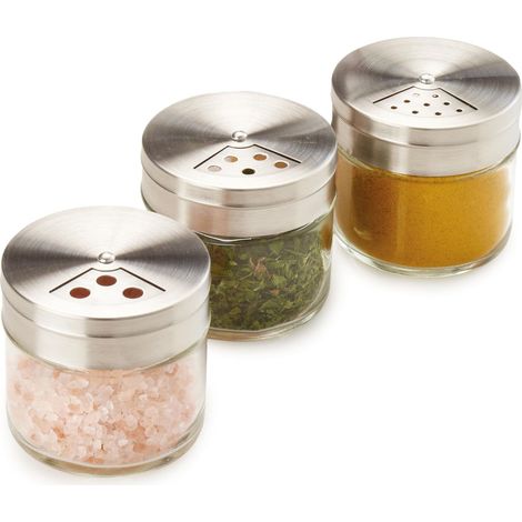 Metaltex Set di 3 barattoli per spezie piatti, 100 ml, in vetro (1/2)