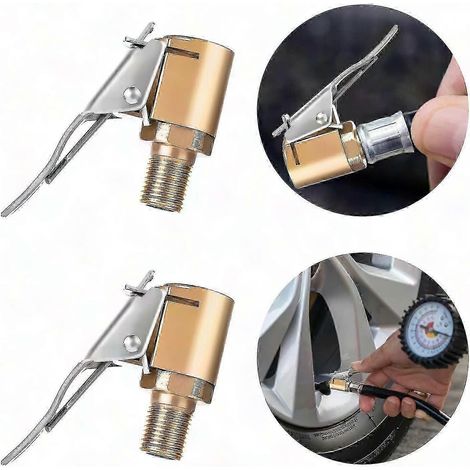 Embout de gonflage à clip avec adaptateur, 2 pièces, raccord de pompe compresseur, verrouillage en laiton robuste pour pneu, valve d'air à fixation rapide (1/5)