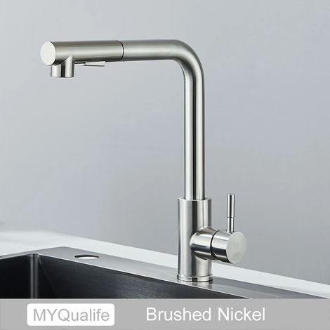 Livraison gratuite. Robinet de cuisine extractible noir, deux modèles de douchette, mitigeur eau chaude/eau froide en acier inoxydable.