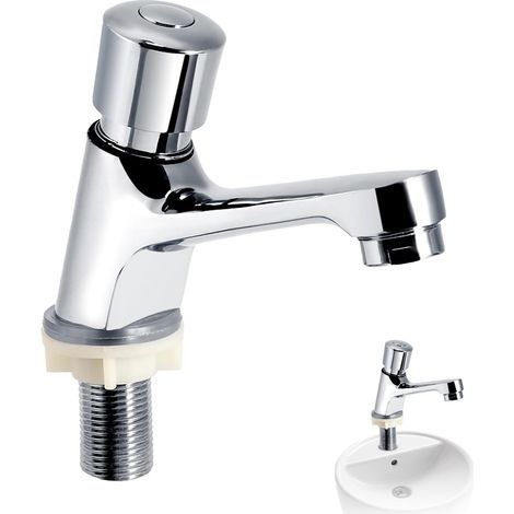 Robinet Temporisé Lave Main Lavabo Robinet Chromé Fermeture Automatique Robinet D'économie D'eau Robinet pour Cuisine Salle de Bain Lave-main WC (1/5)