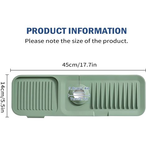 (Vert, 45 x 14 cm) Protection anti-éclaboussures en silicone pour évier et robinet, drainage et plan de travail (1/5)