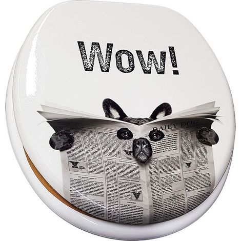 TrAdE Shop Traesio - Copriwater Universale Cagnolino Nero Giornale 69004 Tazza Bagno Wc Water - 3,5