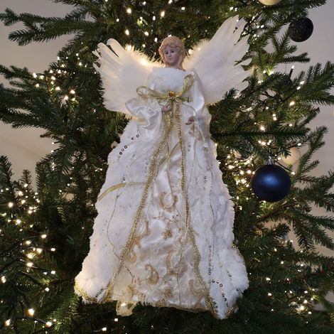 40cm Premier Deluxe Christmas Angel Tree Topper Decoration in Gold & White (1/5)
