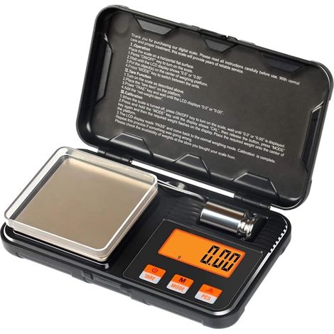 Balanza electrónica digital de 200 g x 0,01 g, mini balanza de bolsillo profesional de precisión, pesas de calibración (200 g x 0,01 g) (1/4)