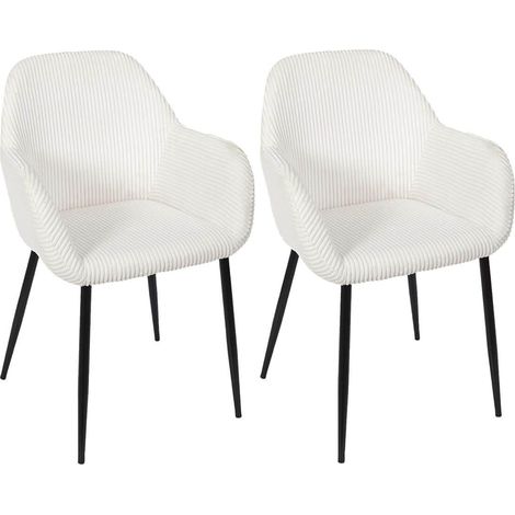AMORY - Lot de 2 fauteuils de table en velours côtelé coloris crème (1/5)