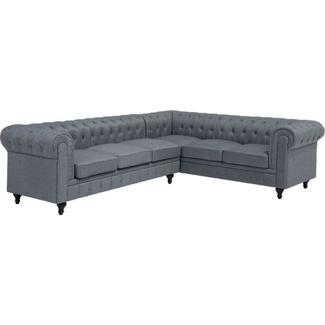 Ecksofa 6-Sitzer CHESTERFIELD Stoff Grau linksseitig