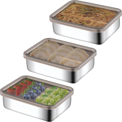 Lot de 3 boîtes à charcuterie Fresh en acier inoxydable pour réfrigérateur, saucisse, fromage, 500 ml, stockage de charcuterie (1/5)