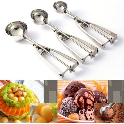 Cuillère À Crème Glacée - Acier Inoxydable - Poignée Large - 4 cm 5 cm 6 cm - Lot De 3