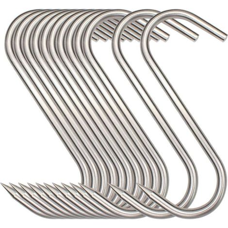12pcs Crochet Boucher Forme S 15cm,Crochet Fumoir Acier Inoxydable pour Poisson Viande, pour Suspendre la Viande,Boeuf,Canard Rôti,Bacon,Saucisse,Poisson,BBQ,Boucher (15mm,2.4mm) - (1/5)