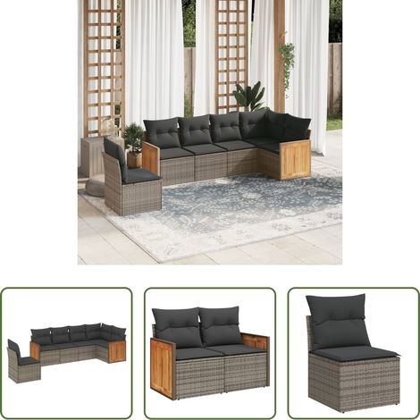 vidaXL Canapé en résine - Salon de jardin 6 pcs avec coussins gris résine tressée (1/5)