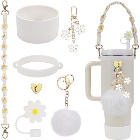 Dekorationsset für Wasserbecher passend für Stanley 40oz Becher enthält 1 Henkel 1 Strohhalm 1 Plüschaufhänger 1 Aufhänger 1 Silikondeckel für 1 grün (1/5)