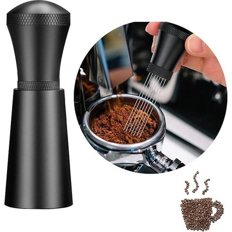 Espresso-Rührstab Kaffeeverteiler Kaffeezubehör Kompaktes Werkzeug Mit 7 Nadeln Mit Sockel Espresso-Verteiler Kaffeetamper Espressonadel Schwarz (1/5)