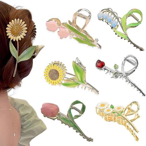 Lot De 6 Grande Pince Cheveux Femme, Antidrapantes Pinces  Cheveux En Metal, Pinces Cheveux Fleur Et Papillon, Claw Clip, Fleurs Cheveux Mariage, (1/5)