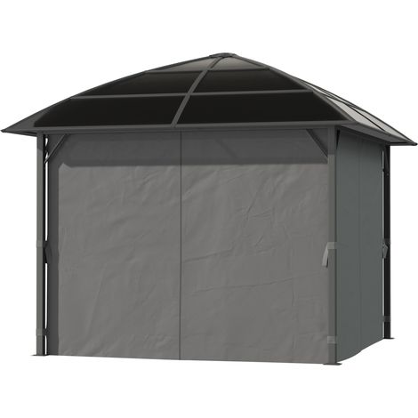 Tonnelle aluminium 3x3 m toit polycarbonate imperméable UV60+ parois latérales gris foncé