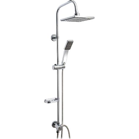 Colonne de douche Tempio 102 x 26 cm avec pomme de douche carre'e et douchette monojet en ABS chrome' avec support et tige coulissante ronde en acier inoxydable