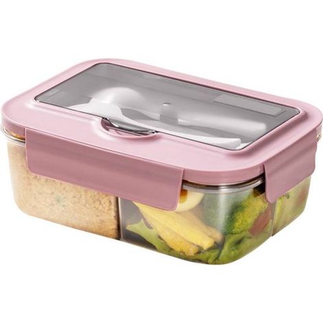 Fiambrera de 1400 ml apta para microondas con 3 compartimentos y cubiertos. Ideal para picnics, el trabajo y la escuela. (1/5)