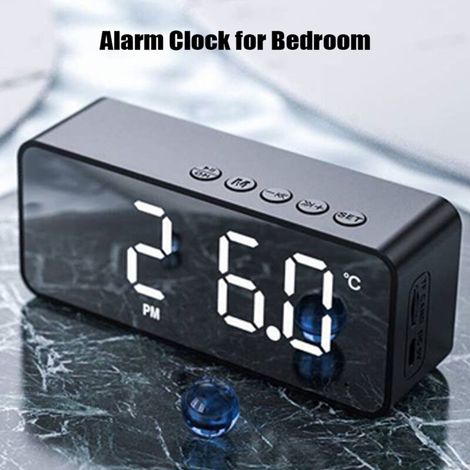 Bluetooth-Digitalwecker mit HiFi-Lautsprecher, LED-Spiegelbildschirm, zwei Alarmen und TF-Kartenunterstützung fürs Schlafzimmer