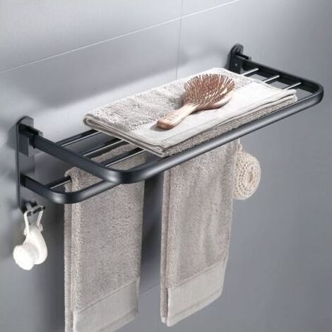 Porte-serviettes mural pliable en aluminium pour salle de bain et toilettes (1/4)
