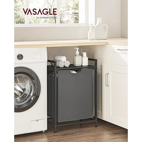 Vasagle – Panier à linge 65L en tissu Oxford – Cadre en métal – Dimensions 50 x 33 x 72 cm – Sac amovible et lavable – Noir et gris