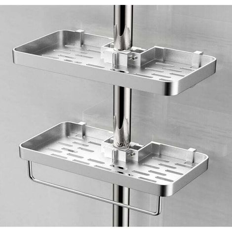 Enowelir Lot de 2 Étagères de Douche Sans Perçage en Aluminium avec Porte-Savon et Plateau pour Gel Douche Compatible Tubes 22-25mm (1/5)